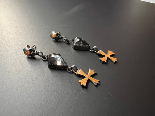 Gothic Cross + Skull Earrings