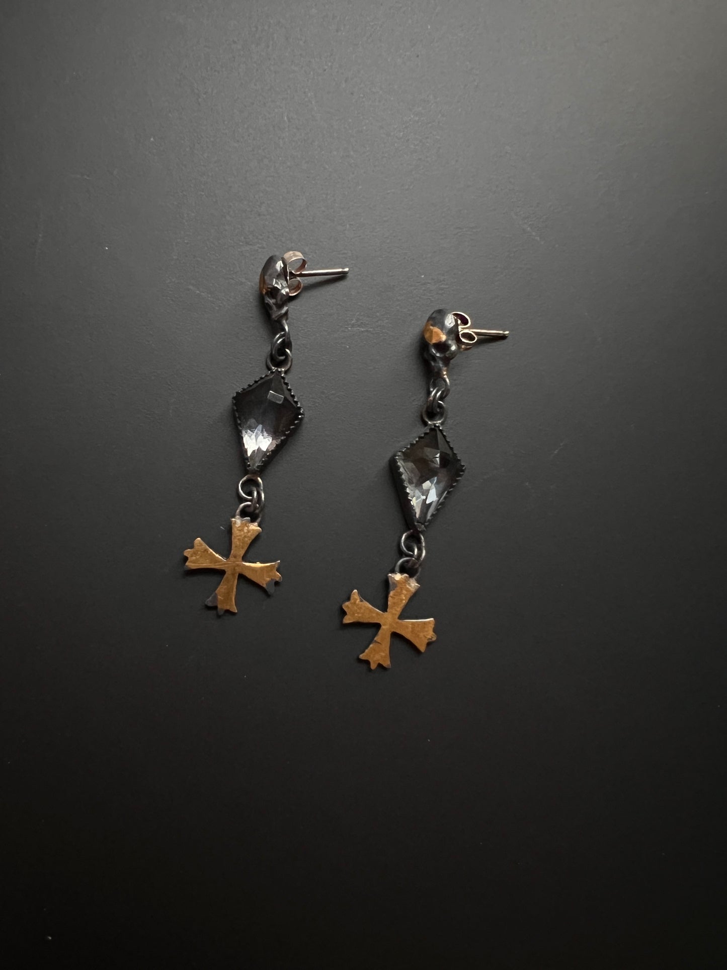 Gothic Cross + Skull Earrings