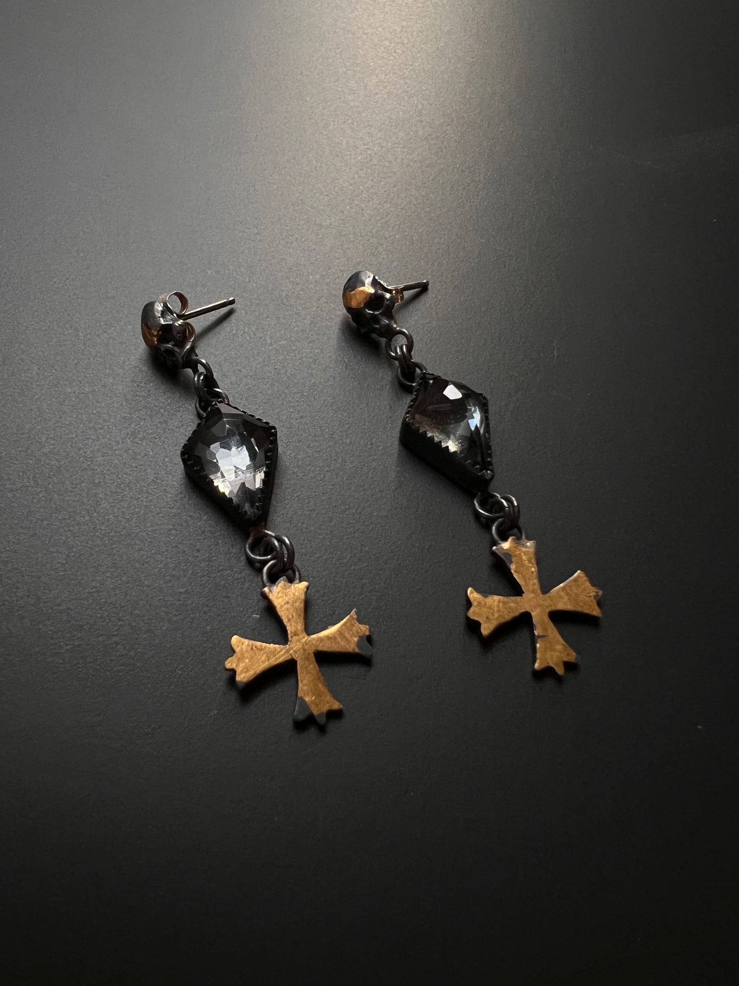 Gothic Cross + Skull Earrings