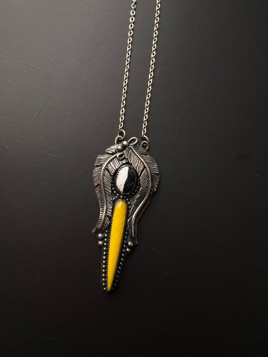 White Buffalo Yellow Rosarita Feather Pendant